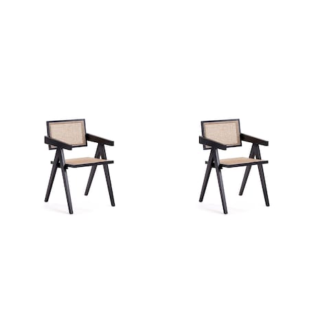 Manhattan Comfort Hamlet Dining Arm Chair in Black and Natural Cane, Set of 2 2-DCCA09-BK